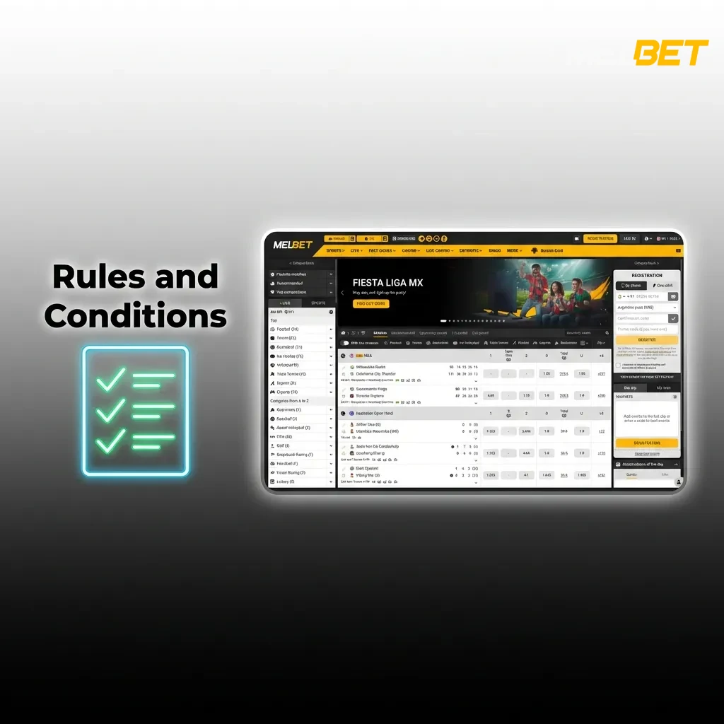 Rules and conditions document showing key account policies including registration requirements and prohibited activities.