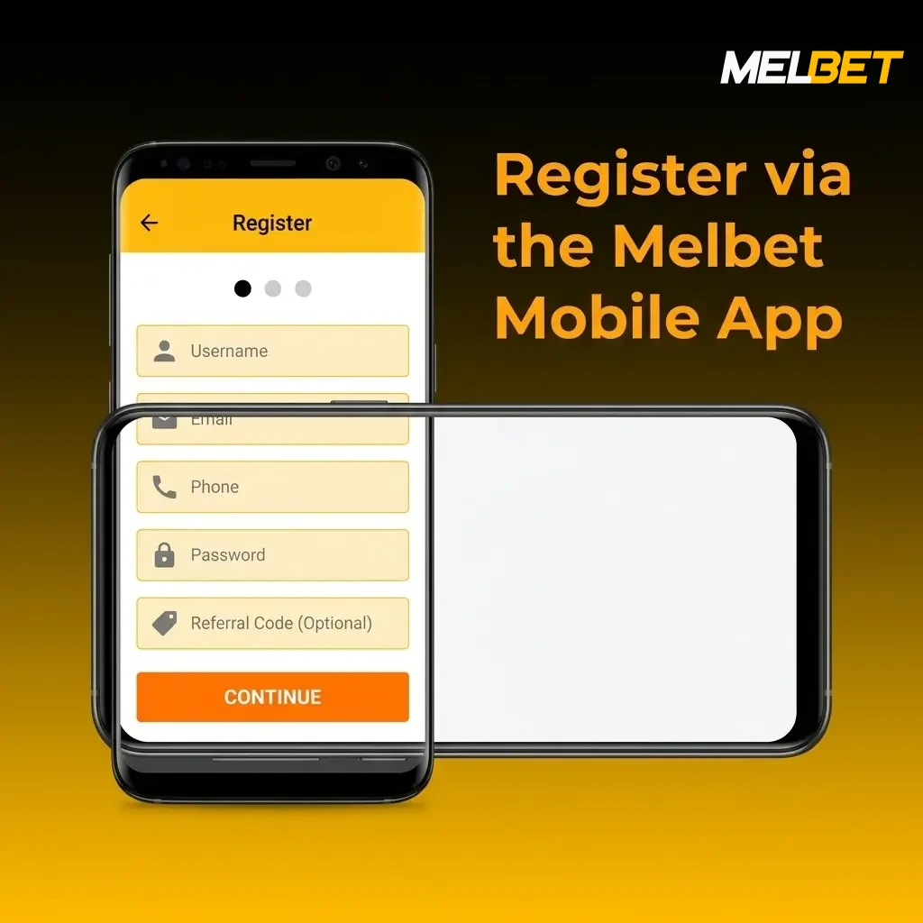Melbet mobile app registration screen showing sign-up options for Android and iOS users in India